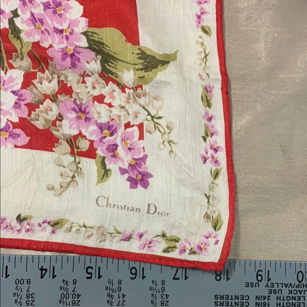 Christian Dior Red Floral Scarf 18x18